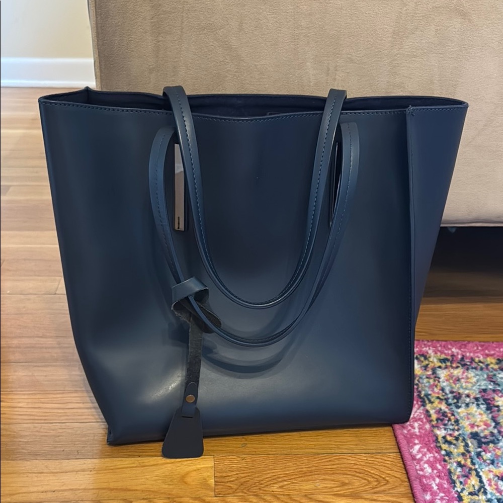 Navy Italian Leather Authentic Tote
